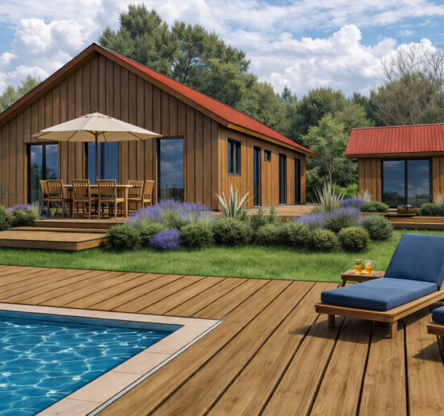Maison et piscine ensoleillée